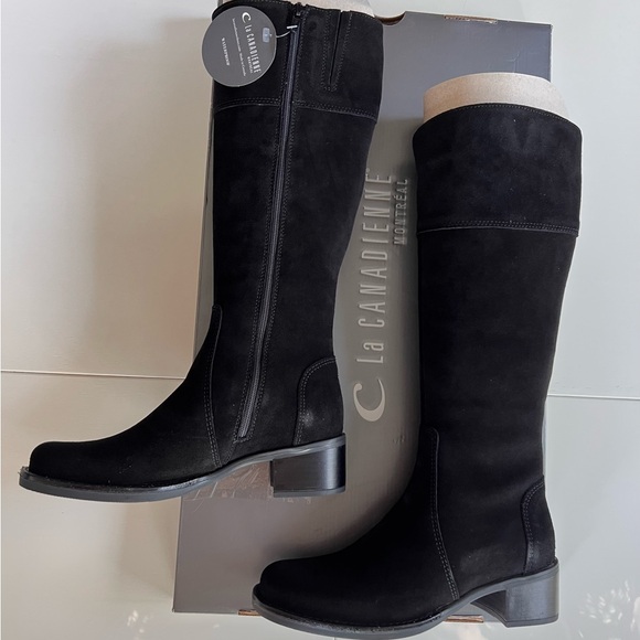 La CANADIENNE Passion Black Suede Waterproof Knee High Boots Size 5 NWT - Picture 1 of 14